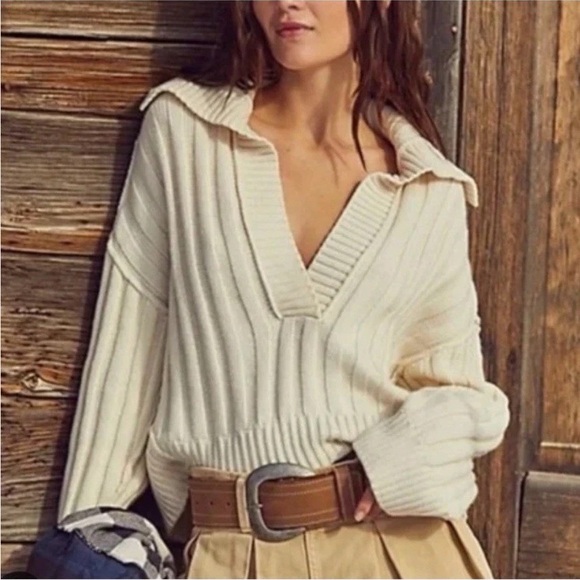 Free People Sweaters - Free People We The Free Chunky Knit Sweater Rudi Funnel Neck Ivory Cream Small